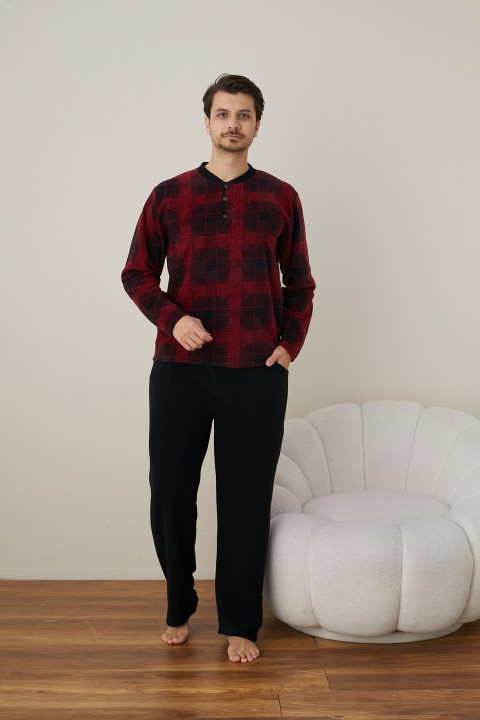 Erkek Uzun Kollu Polar Kışlık Sıcak Tutan Pijama Takımı YENİ SEZON SİYAH-M