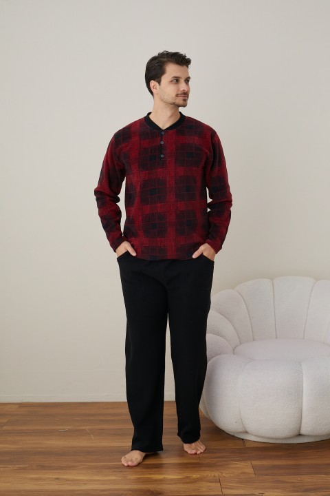 Erkek Uzun Kollu Polar Kışlık Sıcak Tutan Pijama Takımı YENİ SEZON SİYAH-XL