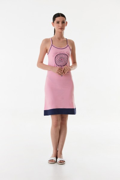 Kadın 2 li Sabahlıklı PenyeElbise Gecelik Takımı PEMBE-XL