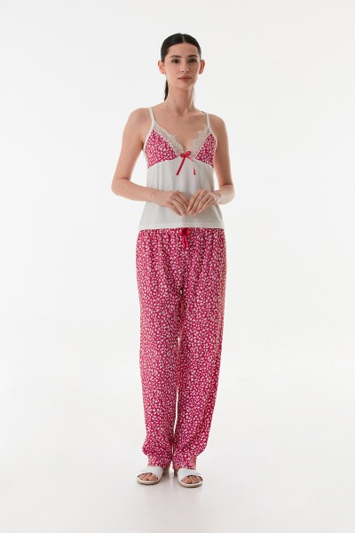 Kadın 3 lü Sabahlıklı Yazlık Kırınkıl Kumaş Pijama Gecelik Takımı Seti FUŞYA-XL
