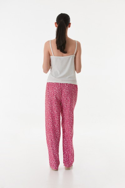 Kadın 3 lü Sabahlıklı Yazlık Kırınkıl Kumaş Pijama Gecelik Takımı Seti FUŞYA-XL