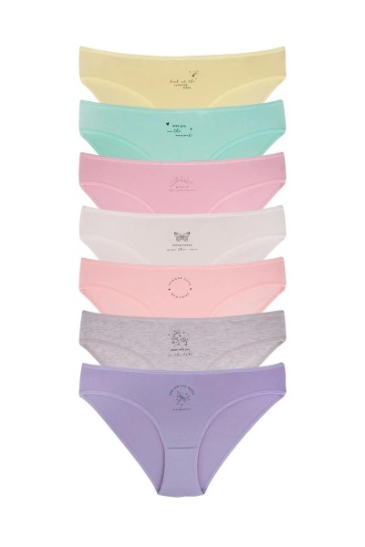 Kadın 7'li Bikini Külot PEMBE-RENKLİ-M