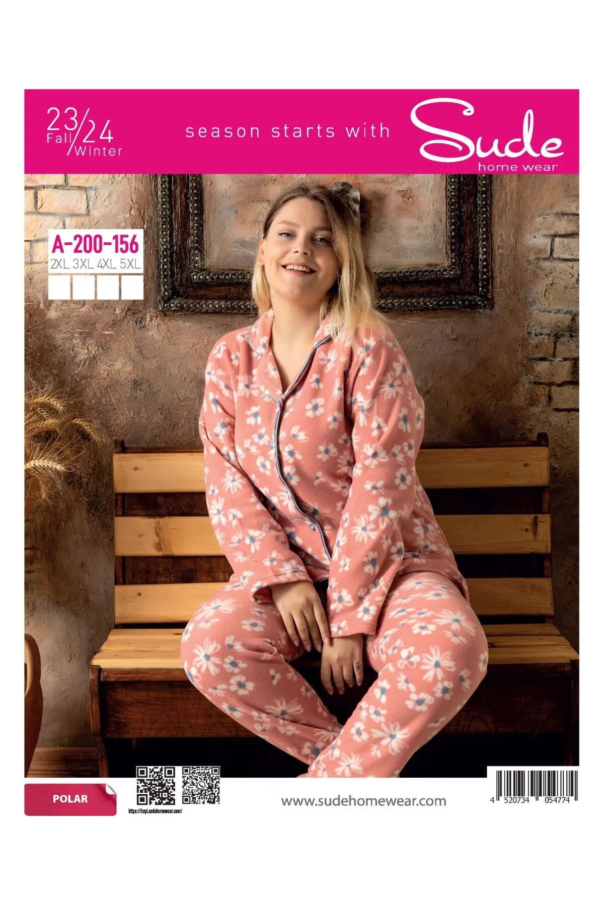 Kadın Battal Büyük Beden Önden Düğmeli Uzun Kollu Polar Pijama Takımı 3XL