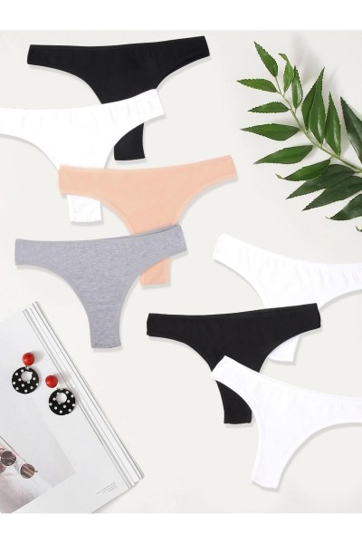 Kadın Brazilian Tanga Pamuklu Külot 7'li Paket GRİ-M