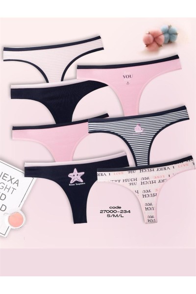 Kadın Brazilian Tanga Pamuklu Külot 7'li Paket PEMBE-M