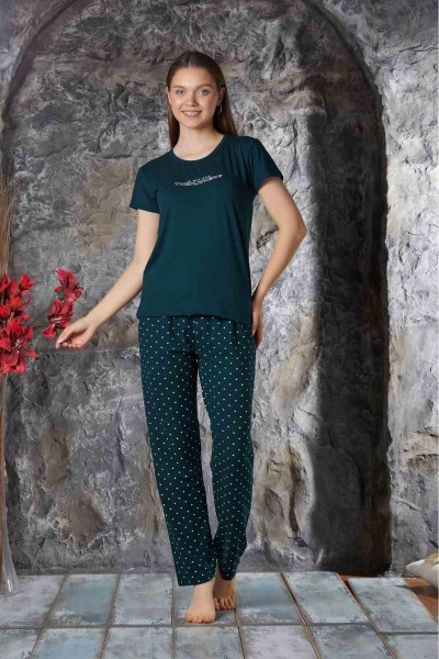 Kadın Sıfır Yaka Yazlık Kısa Kol  Pijama Takımı YENİ SEZON