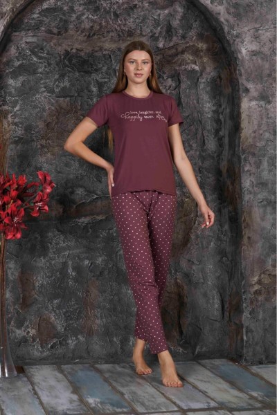 Kadın Sıfır Yaka Yazlık Kısa Kol  Pijama Takımı YENİ SEZON