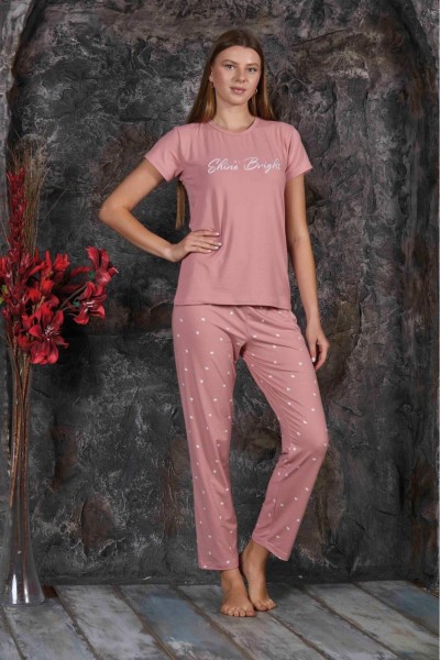 Kadın Sıfır Yaka Yazlık Kısa Kol  Pijama Takımı YENİ SEZON