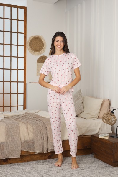 Kadın Yazlık Kısa Kol Penye Süprem Kumaş Pijama Takımı PEMBE-XL