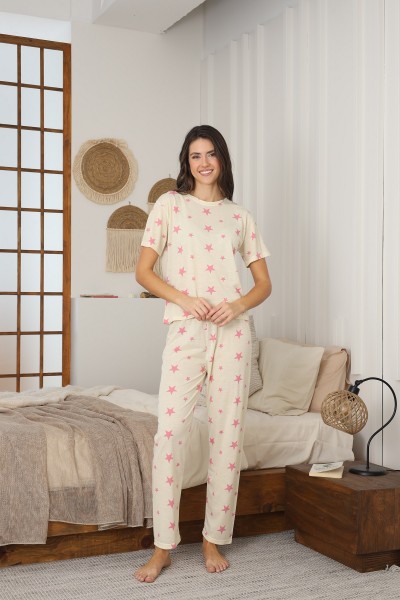 Kadın Yazlık Kısa Kol Penye Süprem Kumaş Pijama Takımı SARI-2XL