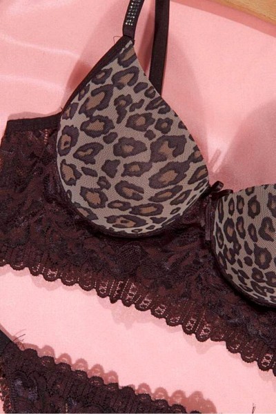 Leopar Desenli Ip Askılı Hafif Dolgulu Sütyen Takım LEOPAR-85